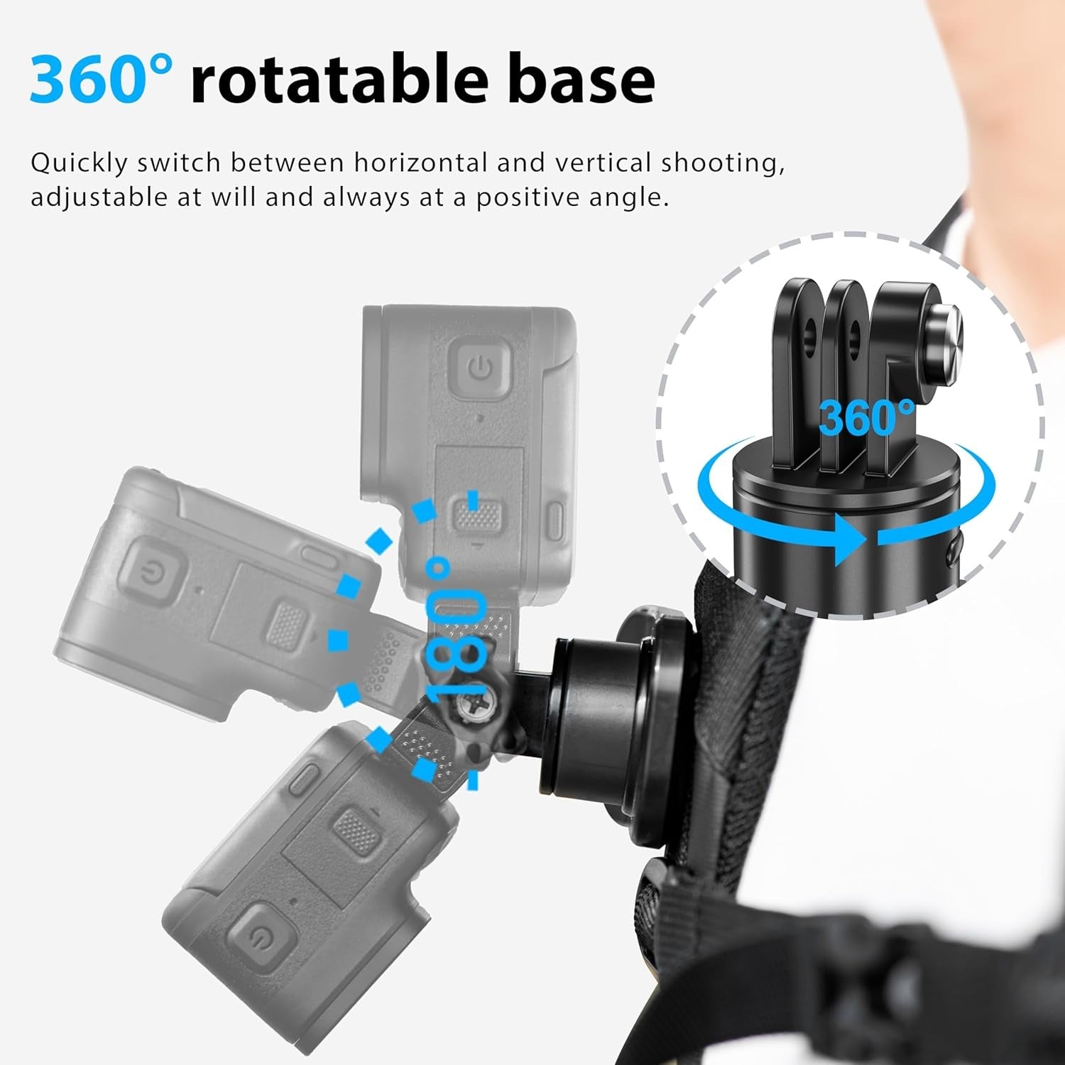 STARTRC OSMO Pocket 3 360° Rotation Backpack Clip Mount Shoulder Strap Accessories for DJI Pocket 3/OSMO Pockt/Action Cameras, Black