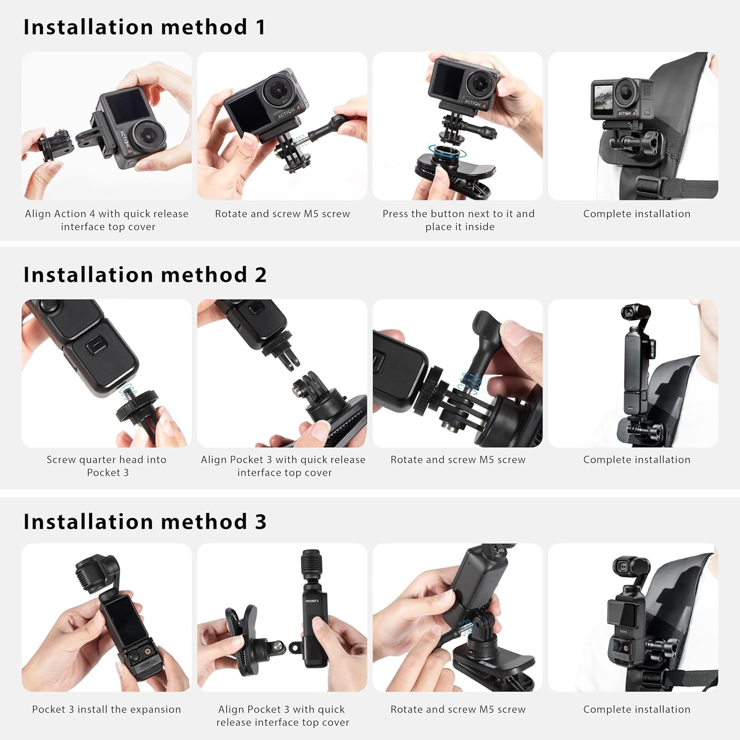 STARTRC OSMO Pocket 3 360° Rotation Backpack Clip Mount Shoulder Strap Accessories for DJI Pocket 3/OSMO Pockt/Action Cameras, Black