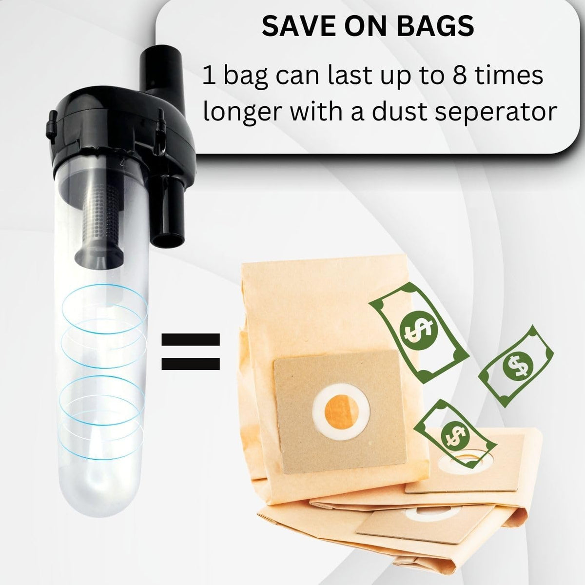 Hygieia Cyclonic Dust Separator (Bag Saver) - For Most Vacuum Brands