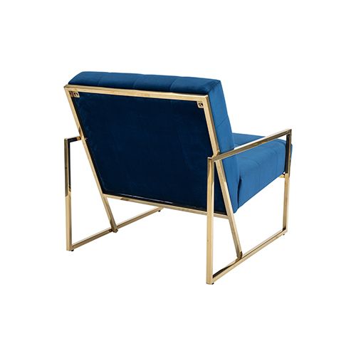 Arm Chair Blue Velvet Fabric Golden Metal Base