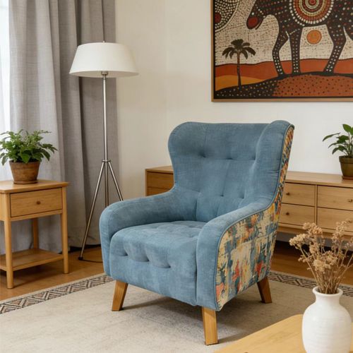 Tufted Armchair with Solid Wood Leg Printing on Back