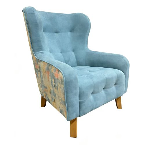 Tufted Armchair with Solid Wood Leg Printing on Back