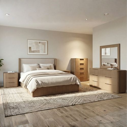 Bedroom Suite 5 Pcs In Oak Colour with Dresser and Tallboy