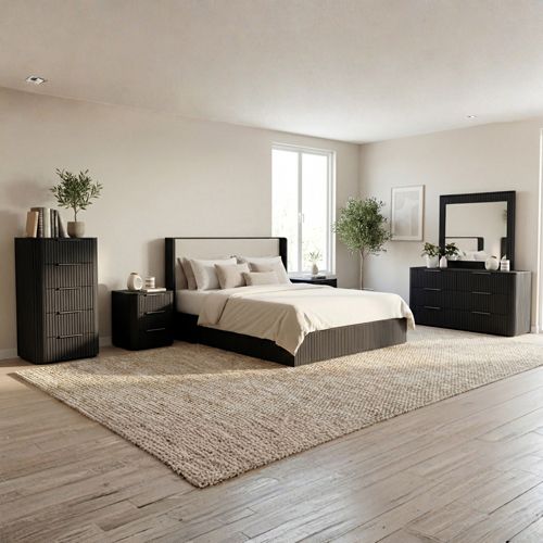 Bedroom Suite 5 Pcs In Black Colour with Dresser and Tallboy