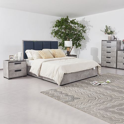 King 4 Pcs Bedroom Suite with Tallboy Fabric Combination of Black & Cement Colour