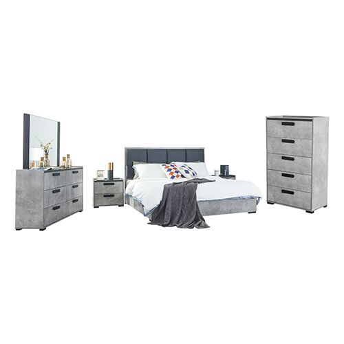 King 5 Pcs Bedroom Suite Fabric Combination of Black &amp; Cement Colour