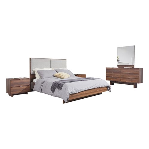 4 Pcs Queen Bedroom Suite with Dresser in Fabric LED Light
