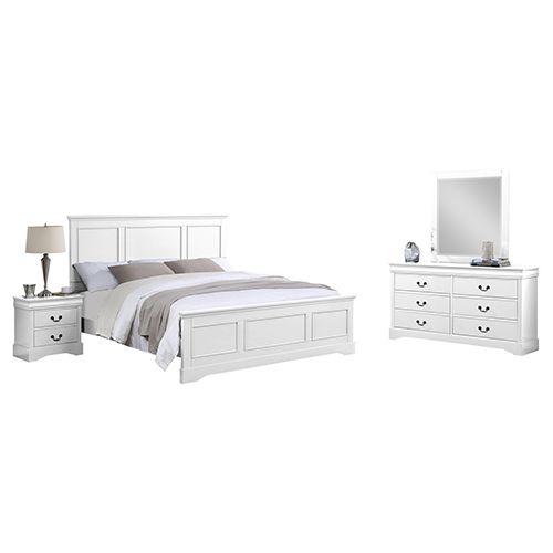 4 Pcs Bedroom Suite Solid MDF Queen White