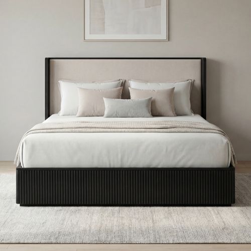 King Bed Frame with Fabric Upholstered Headboard in Black colour