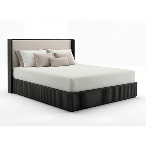 Queen Bed Frame with Fabric Upholstered Headboard in Black colour
