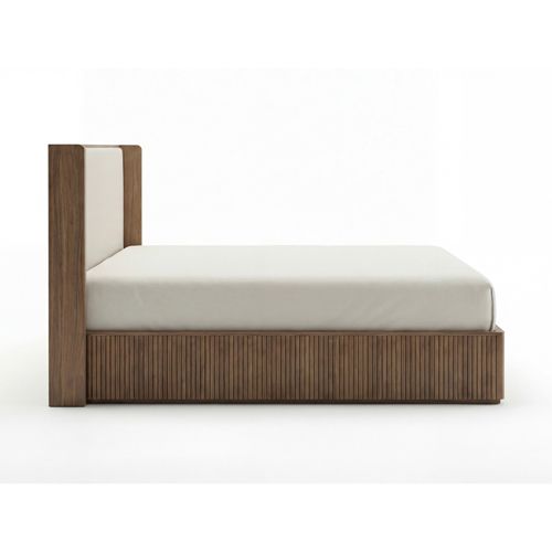 Queen Bed Frame with Fabric Upholstered Headboard in Oak colour