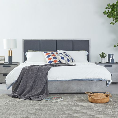 King Bed Frame Fabric Upholstery in Cement Colour
