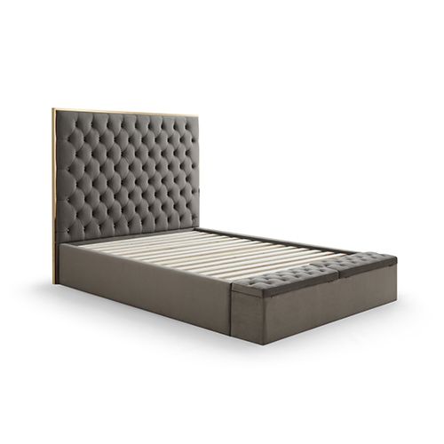 Queen Storage Bed Frame Fabric Upholstery Tufted Headboard
