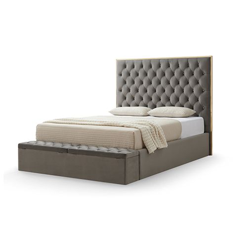 Queen Storage Bed Frame Fabric Upholstery Tufted Headboard
