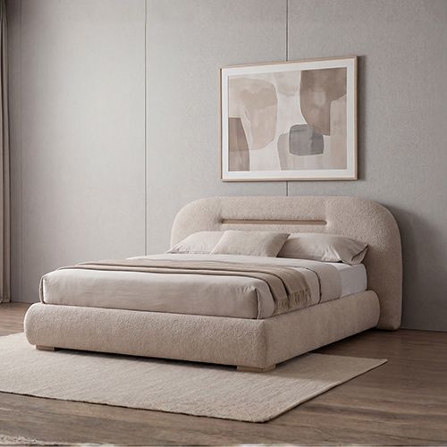 Queen Fabric Upholstered Bed with Metal Frame