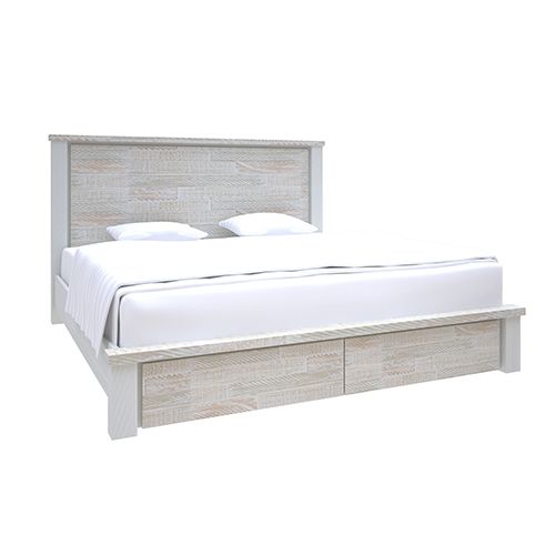 Coastal Grey and Miami White Colour Storage king Bed Frame