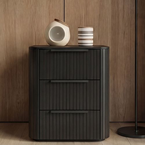 Solid Rubber Wood Bedside table with LED Lights in Black colour