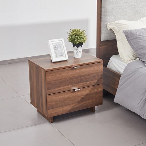 Bedside Table with Melamine Finishing Slim Metal Handles Nightstand