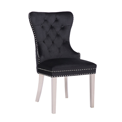 Victoria 2X Dining Chair Black Velvet &amp; STAINLESS STEEL Legs