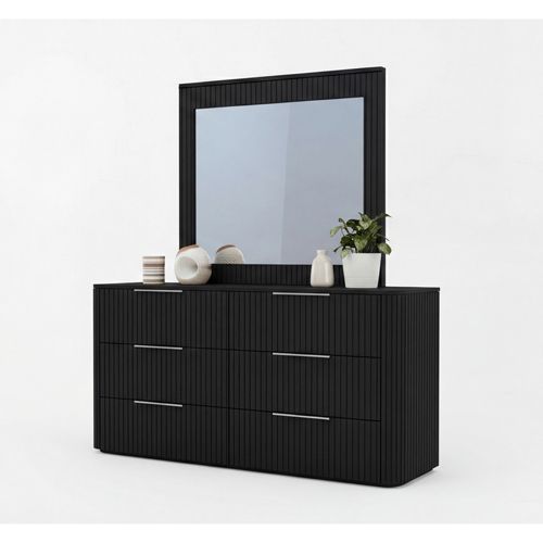 Solid Rubber Wood Dresser with Mirror in Black colour