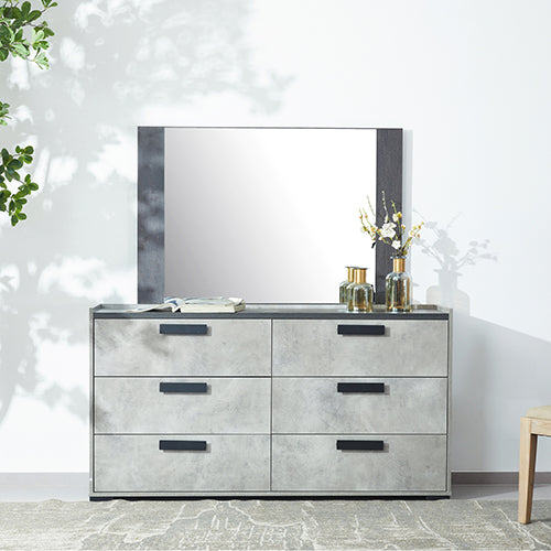 Tallboy with 5 Storage Drawers MDF Combination of Black &amp; Cement Colour