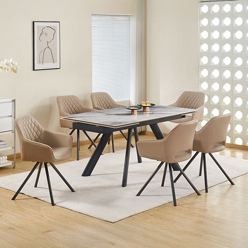 Powder Coating Dining Table with 6pcs PU Leather Dining Chair