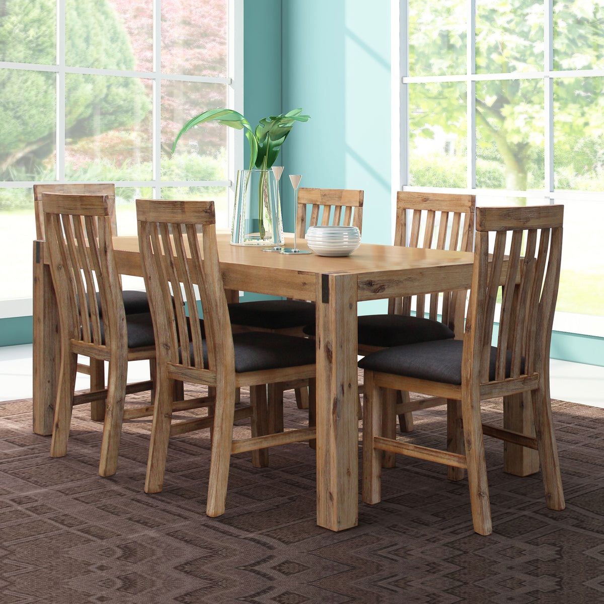 9 Pieces Dining Suite 210cm Large Size Dining Table &amp; 8X Chairs with Solid Acacia Wooden Base in Oak Colour