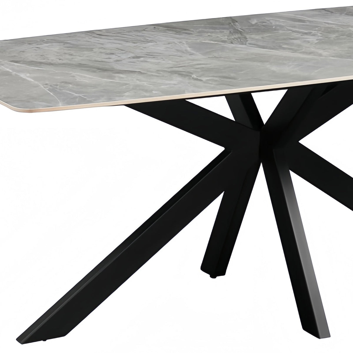 Dining Table Rectangular Shape Grey Sintered Stone Top Powder Coated Iron Legs