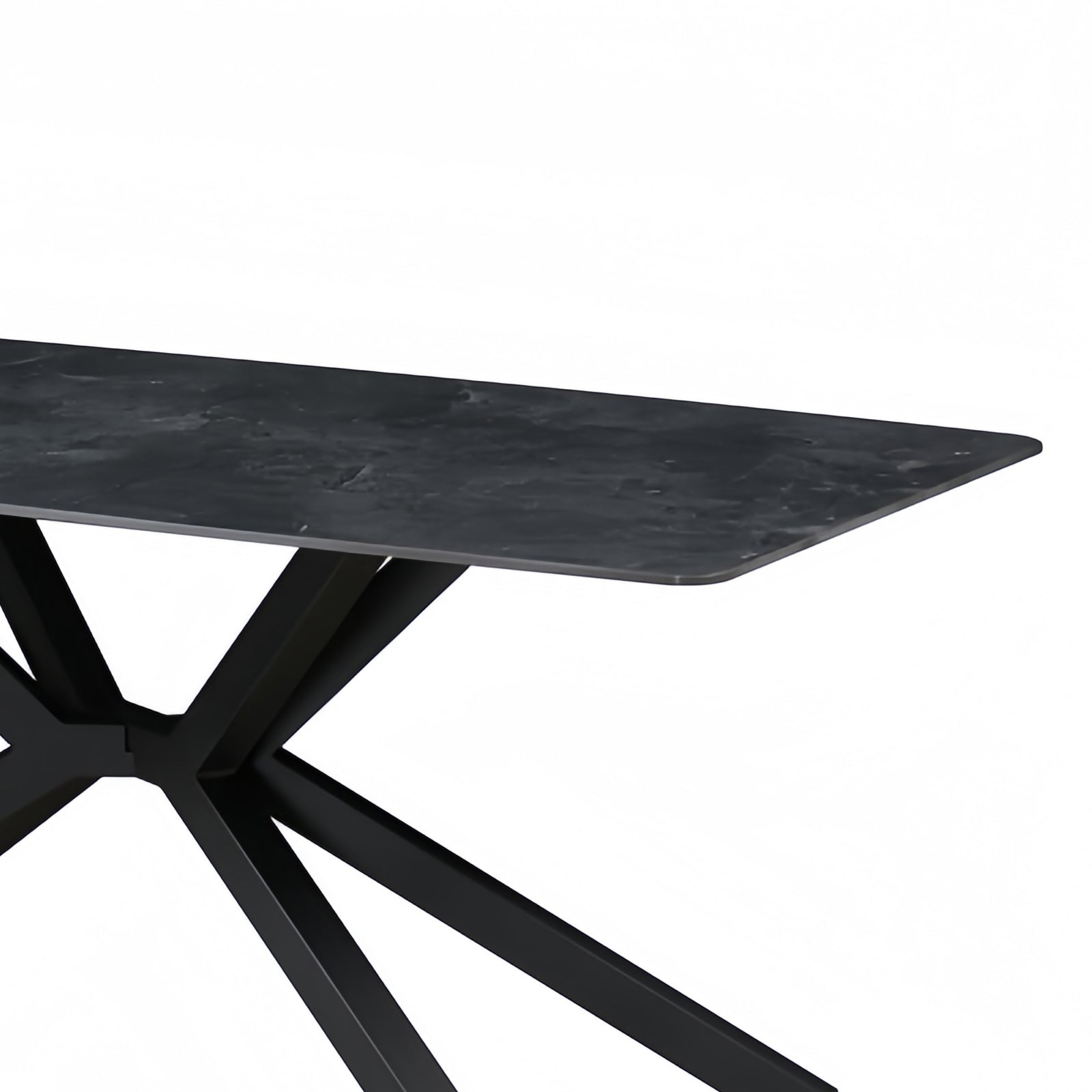 Dining Table Rectangular Shape Green Sintered Stone Top Powder Coated Iron Legs