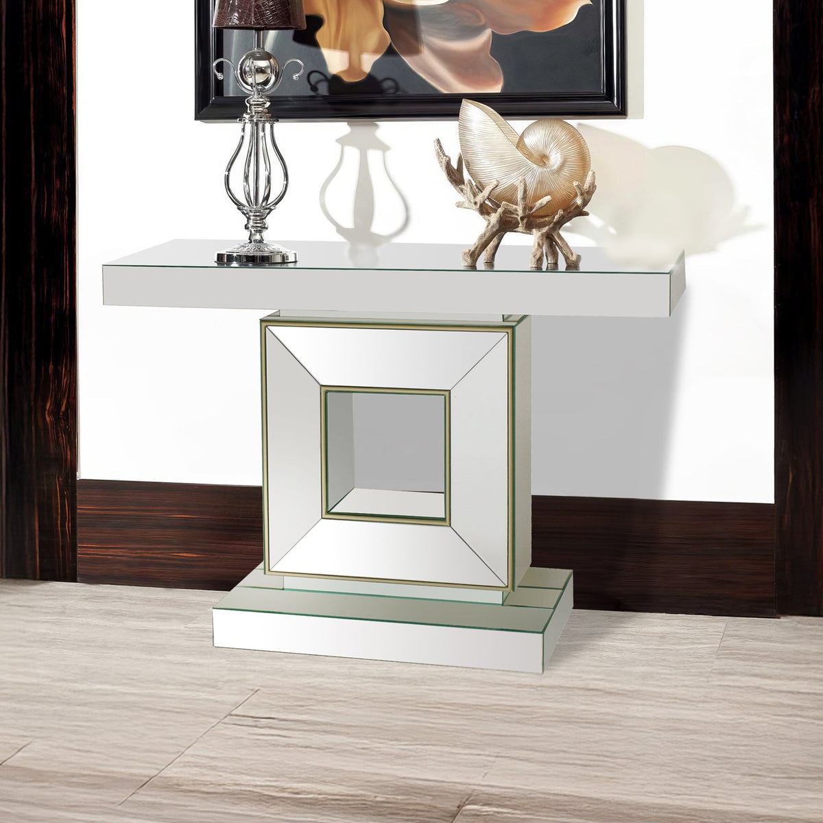 Hall Table Rectangular Shape MDF &amp; Mirror Attractive Base
