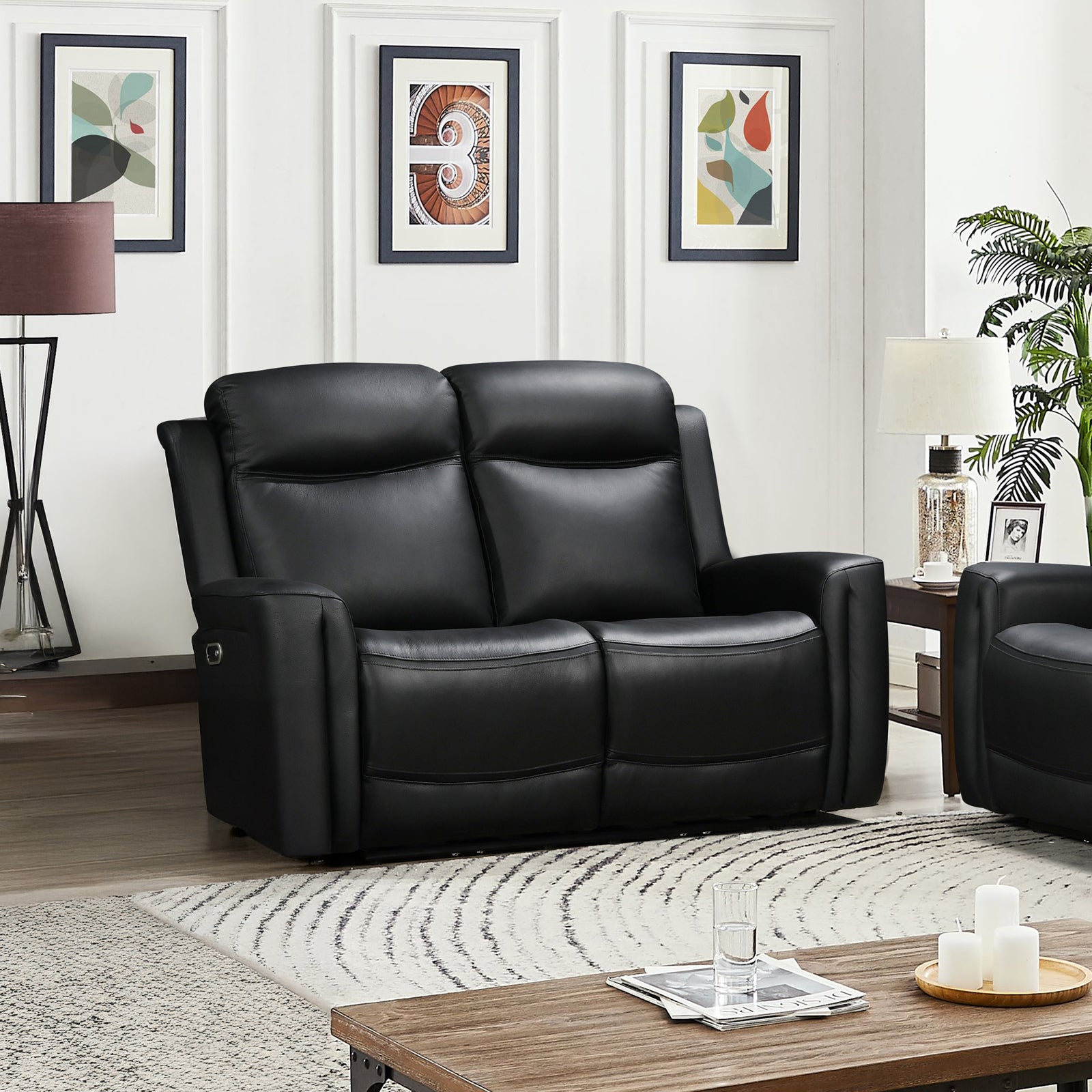 2 Seater Electric Leather/PVC Black Recliner