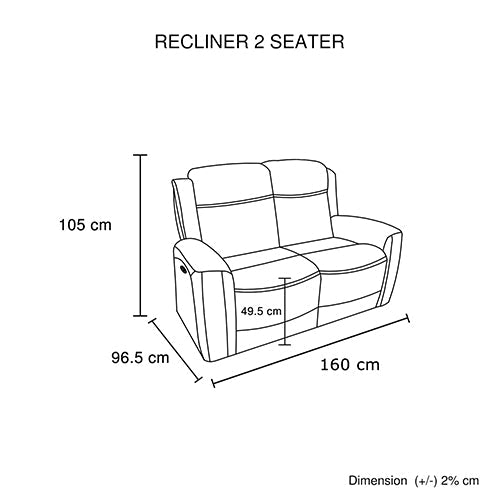 2 Seater Electric Leather/PVC Black Recliner