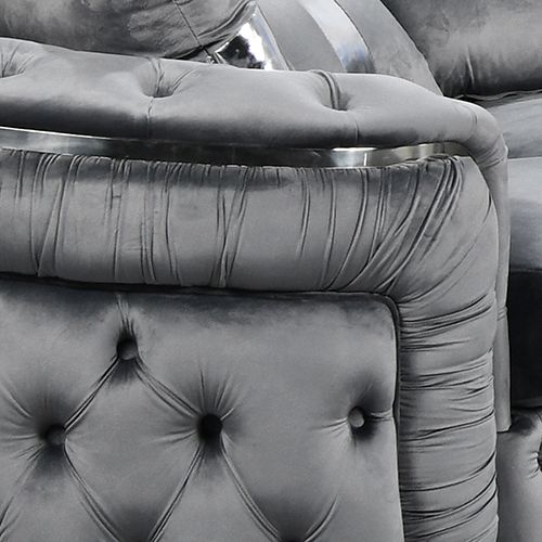 3+1+1 Seater Sofa Set Grey Velvet Fabric Solid Wood construction Silver Stainless Steel Trim