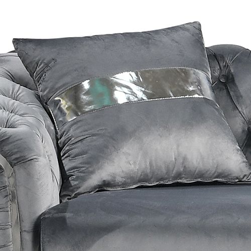 3+2 Seater Sofa Set Grey Velvet Fabric Solid Wood construction Silver Stainless Steel Trim
