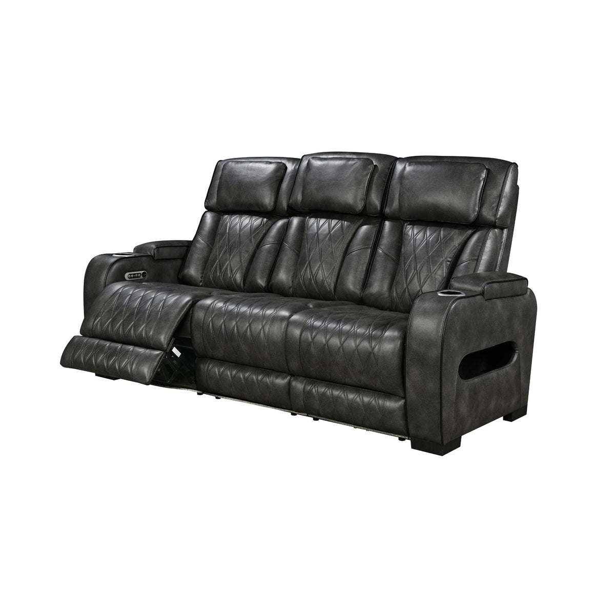 3-1-1 Seater Electric Air Leather Dark Grey Recliner Set