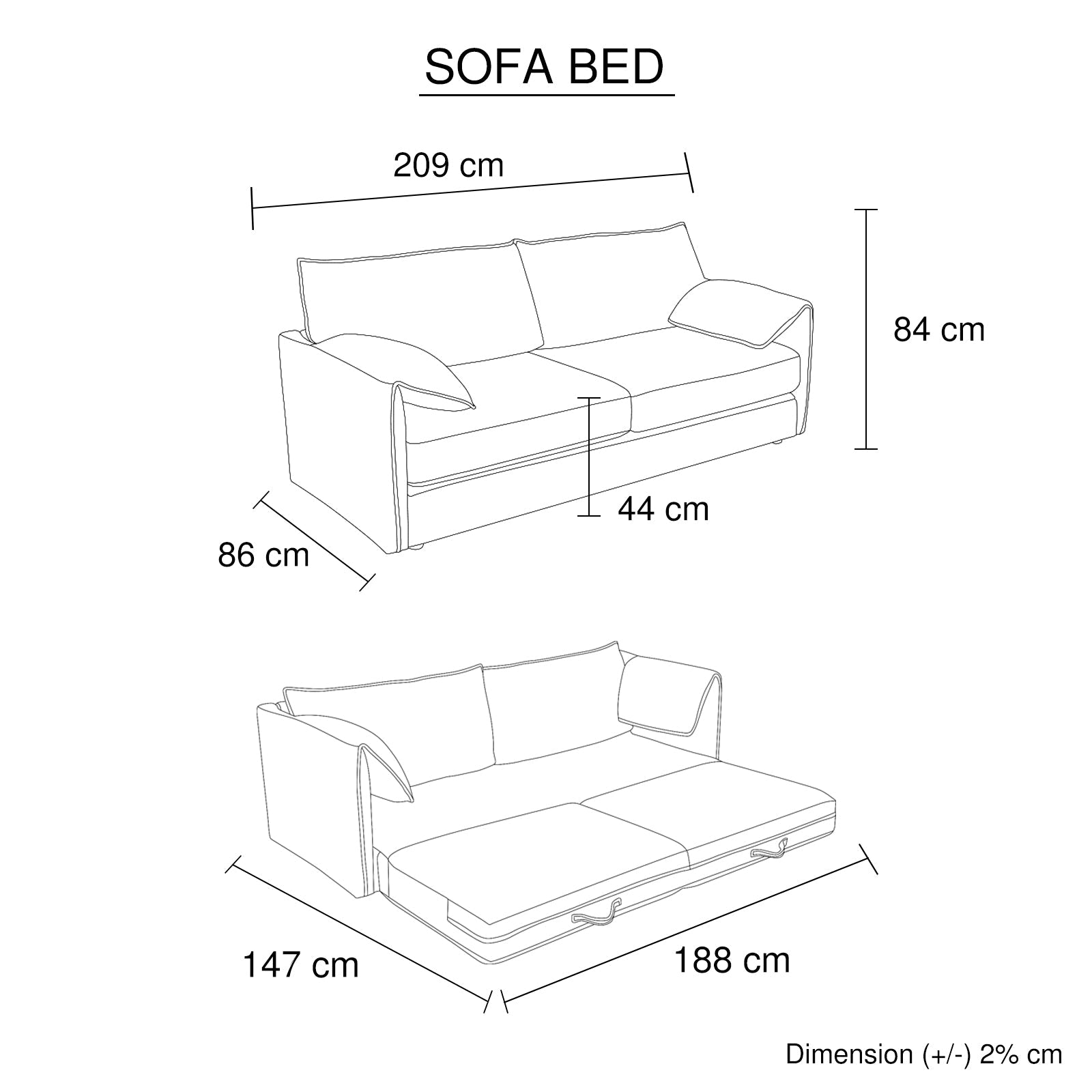 3 Seater Multifunctional Sofa Bed Fabric Upholstery New Foam Pocket Spring