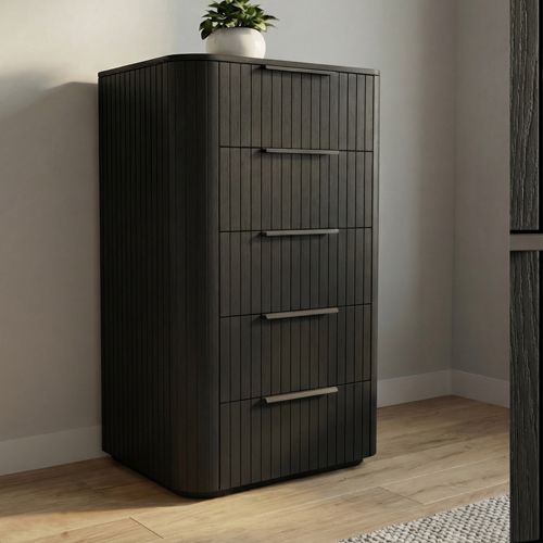 Solid Rubber Wood Tallboy with Storage Drawer in Black colour