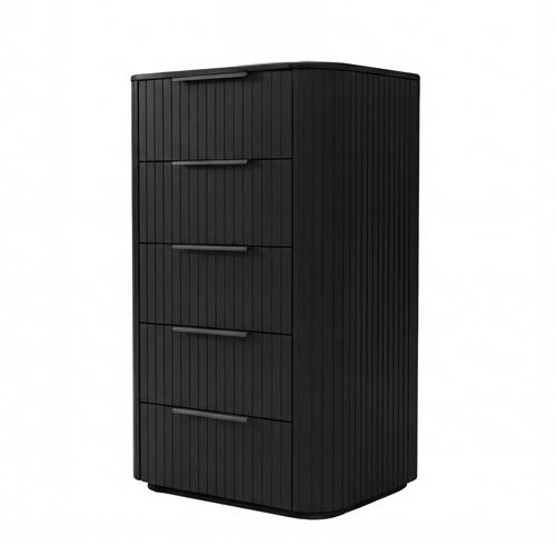 Solid Rubber Wood Tallboy with Storage Drawer in Black colour