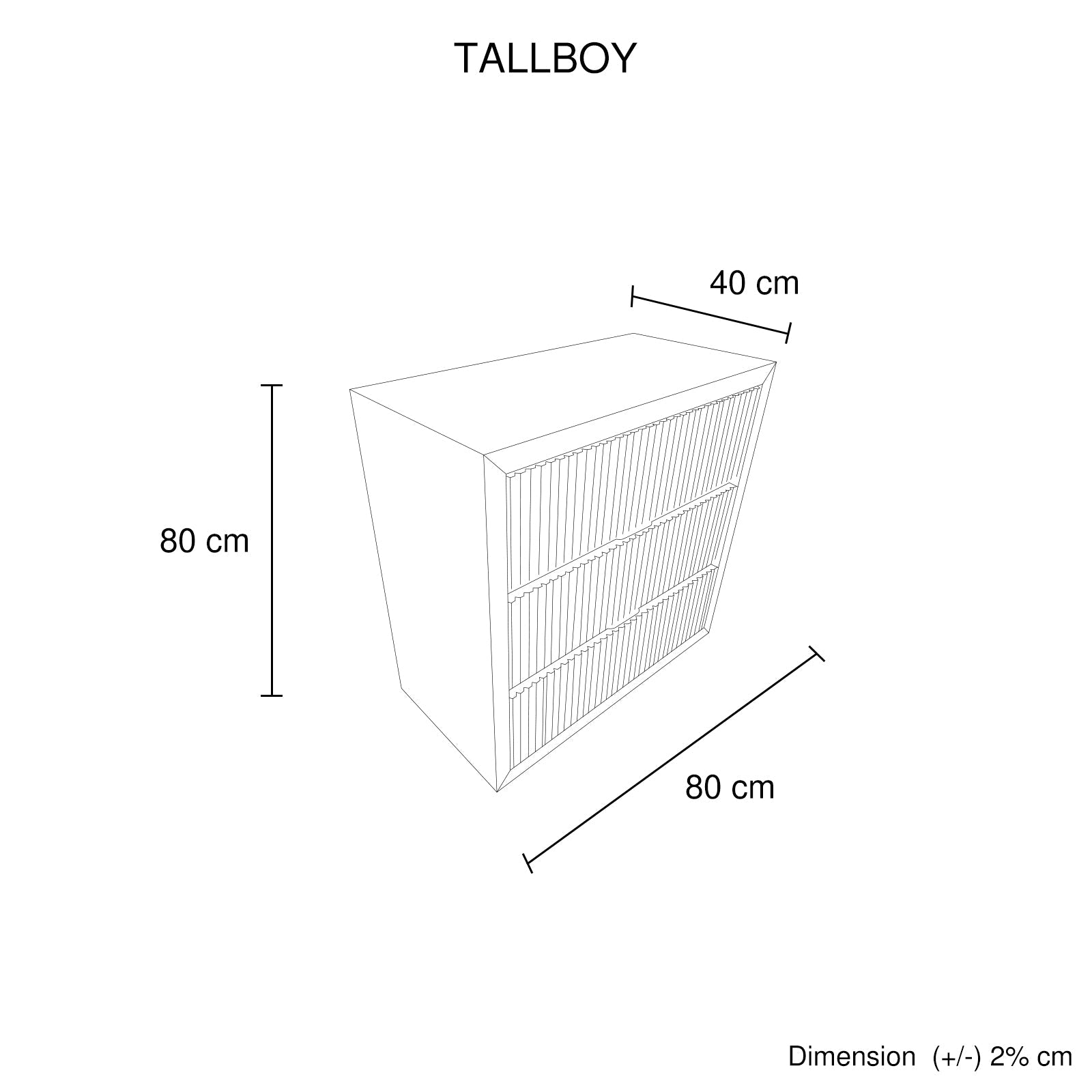 Tallboy MDF Brown Colour Waveform Design Three Drawers