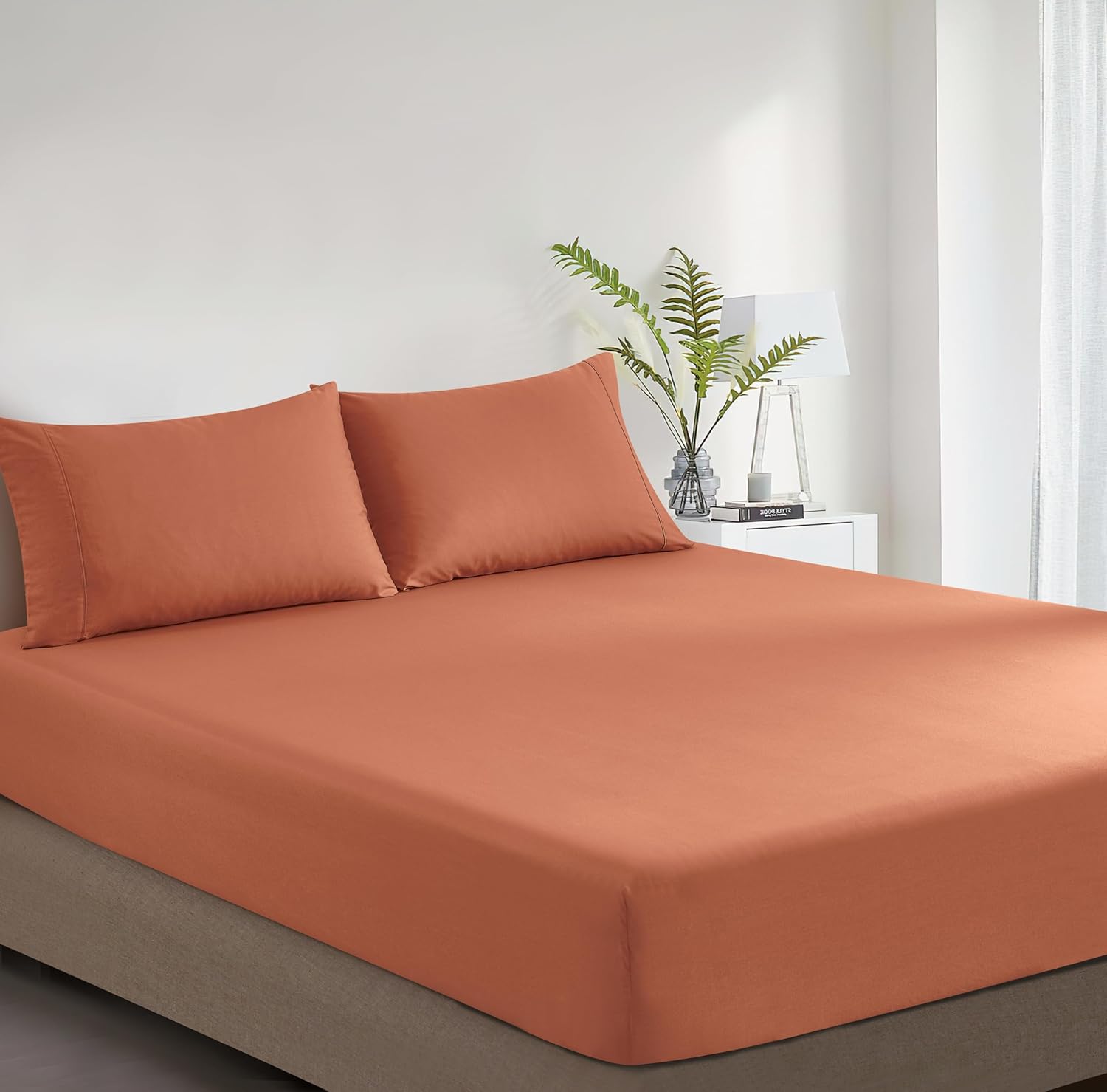 100% Vintage Washed Cotton Fitted Sheet Combo Set – 100% Natural Cotton, Ultra Soft & Breathable – Includes Fitted Sheet & Pillowcases – Machine Washable (Brick, Single)