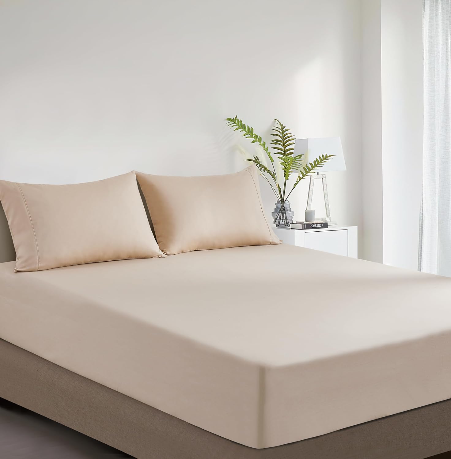 100% Vintage Washed Cotton Fitted Sheet Combo Set – 100% Natural Cotton, Ultra Soft & Breathable – Includes Fitted Sheet & Pillowcases – Machine Washable (Natural, Single)