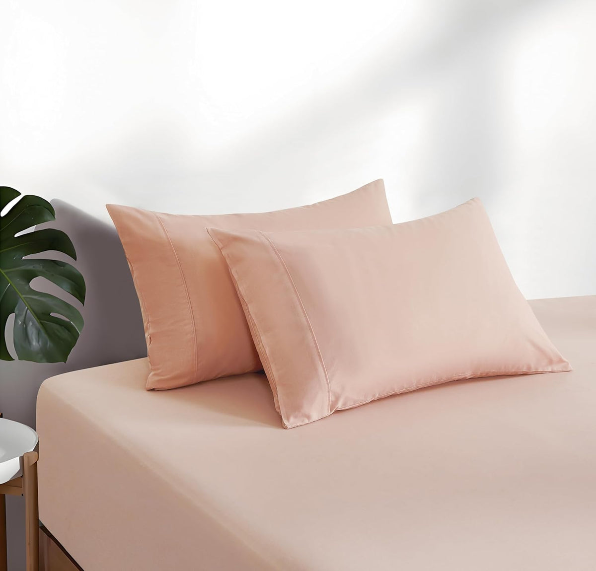 100% Vintage Washed Cotton Fitted Sheet Combo Set – 100% Natural Cotton, Ultra Soft & Breathable – Includes Fitted Sheet & Pillowcases – Machine Washable (Pink, Single)