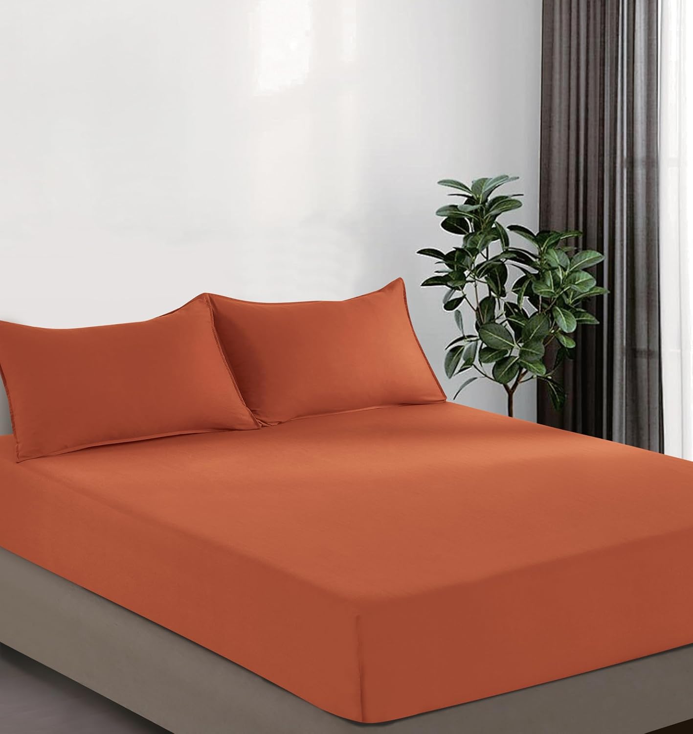 100% Vintage Washed Microfibre Fitted Sheet Set – Ultra Soft & Lightweight All-Season Fitted Sheet with 1 Pillowcase (Terracotta, Single Size)