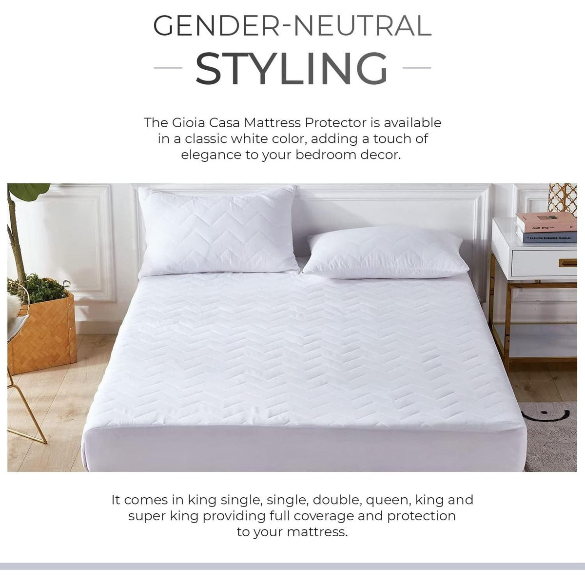 Gioia Casa 100% Ultra-Soft Cotton Quilted Anti-Microbial Mattress Cover Protector - Single Size