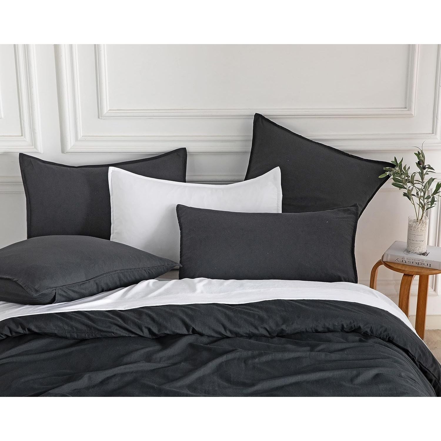 CleverPolly Vintage Washed Microfibre Quilt Cover Set (2Pcs) - Black - Single Size