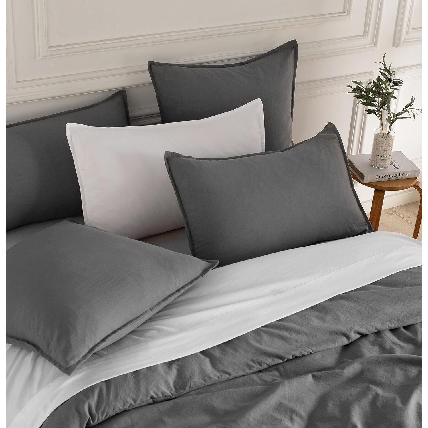 CleverPolly Vintage Washed Microfibre Quilt Cover Set (2Pcs) - Grey - Single Size