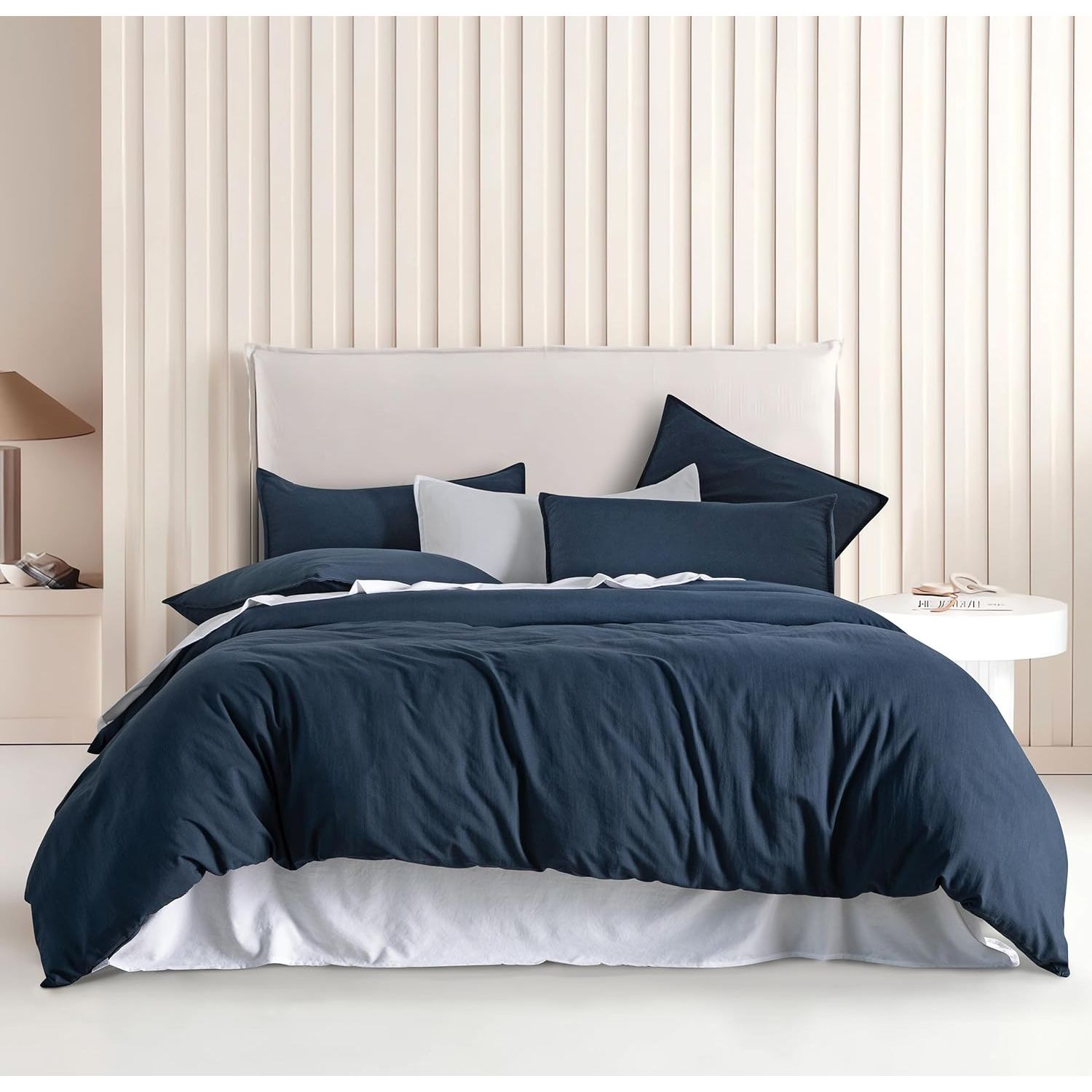 CleverPolly Vintage Washed Microfibre Quilt Cover Set (2Pcs) - Navy - Single Size