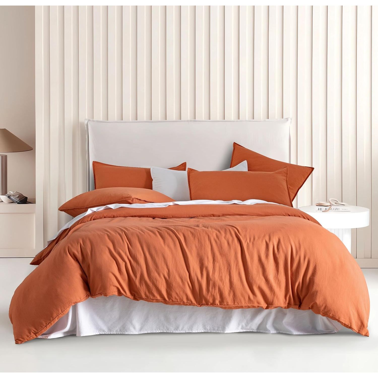 CleverPolly Vintage Washed Microfibre Quilt Cover Set (2Pcs) - Terracotta - Single Size