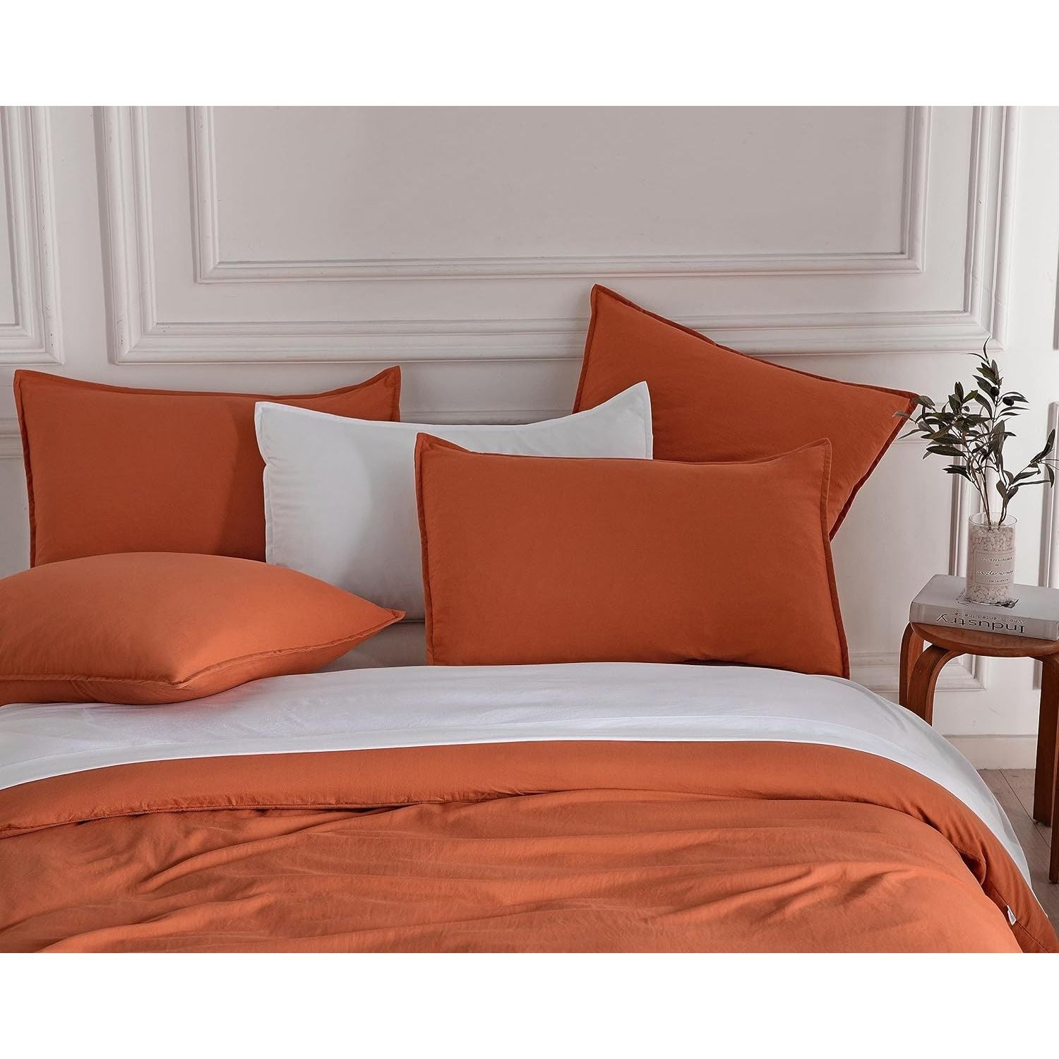 CleverPolly Vintage Washed Microfibre Quilt Cover Set (2Pcs) - Terracotta - Single Size