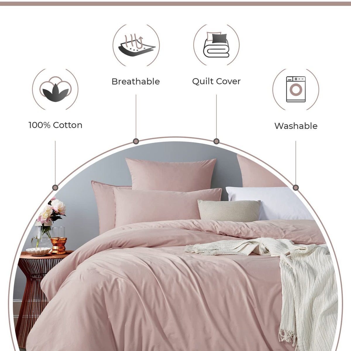 100% Cotton Vintage Washed Bed Quilt Cover Set - Pink - Single